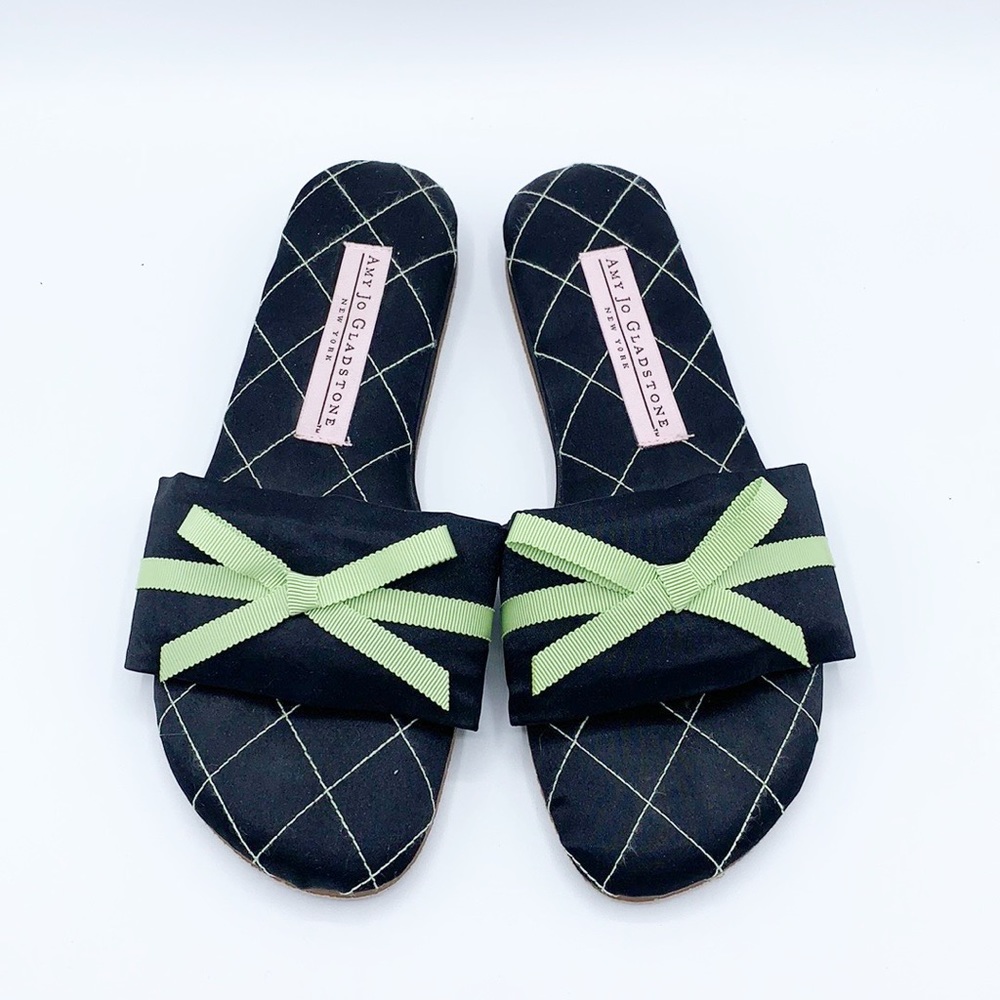 Amy Jo Gladstone Slippers Black Satin Slide On‎ Mule